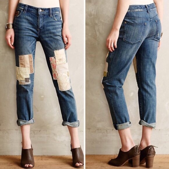 Pilcro Premium Hyphen Patchwork Jeans Size 29 Boyfriend Slouchy - Picture 1 of 12